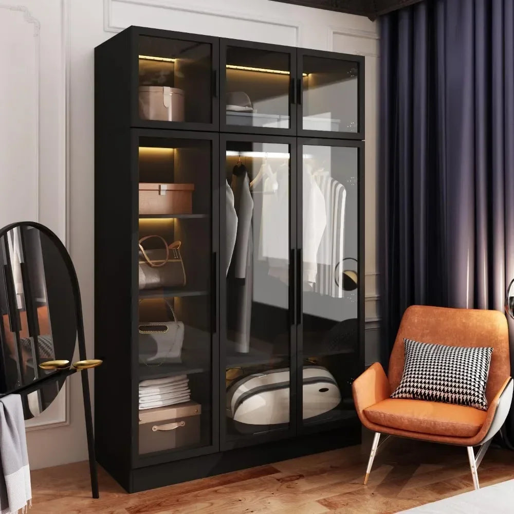 Wooden Display Storage Cabinet with Hanging Bar Black