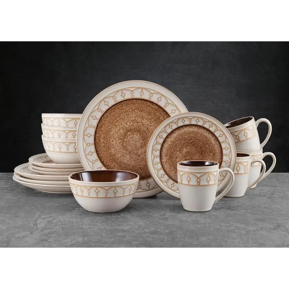 16-Piece Dinnerware Set Earthy Beige Stoneware