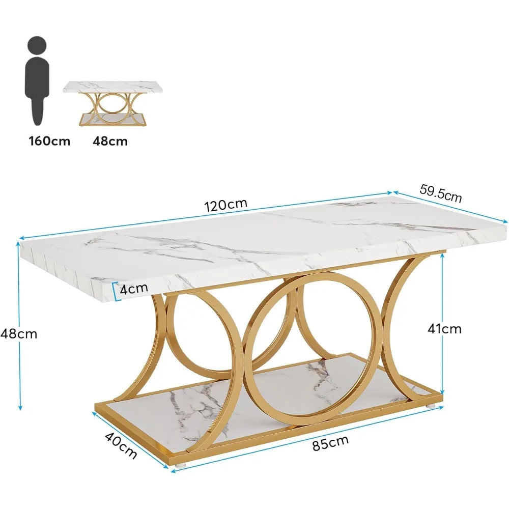 Marble Wood Coffee Table with Geometric Legs