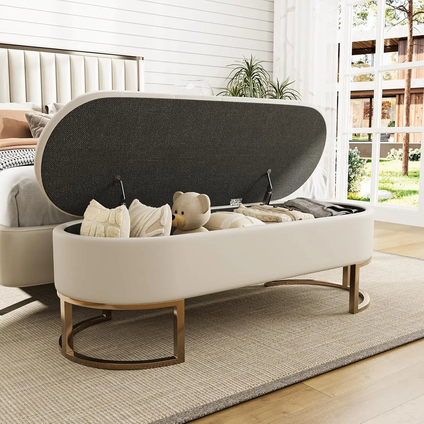Upholstered Leather 50''L Ottoman