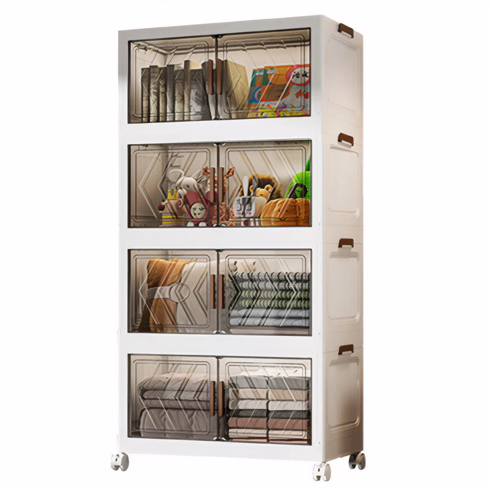 4 Tier Plastic Storage Containers with Doors & Wheels