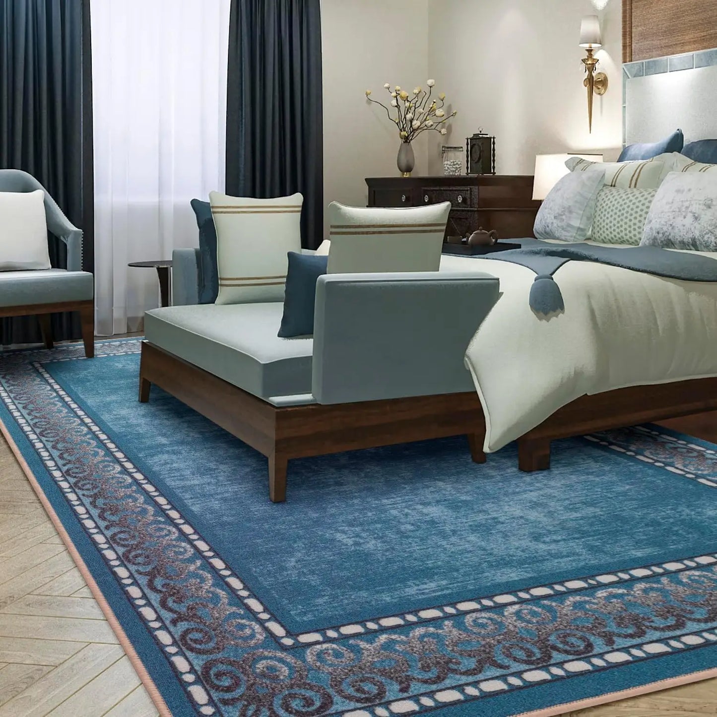 Bordered Modern 5X7 Non-Slip Area Rug