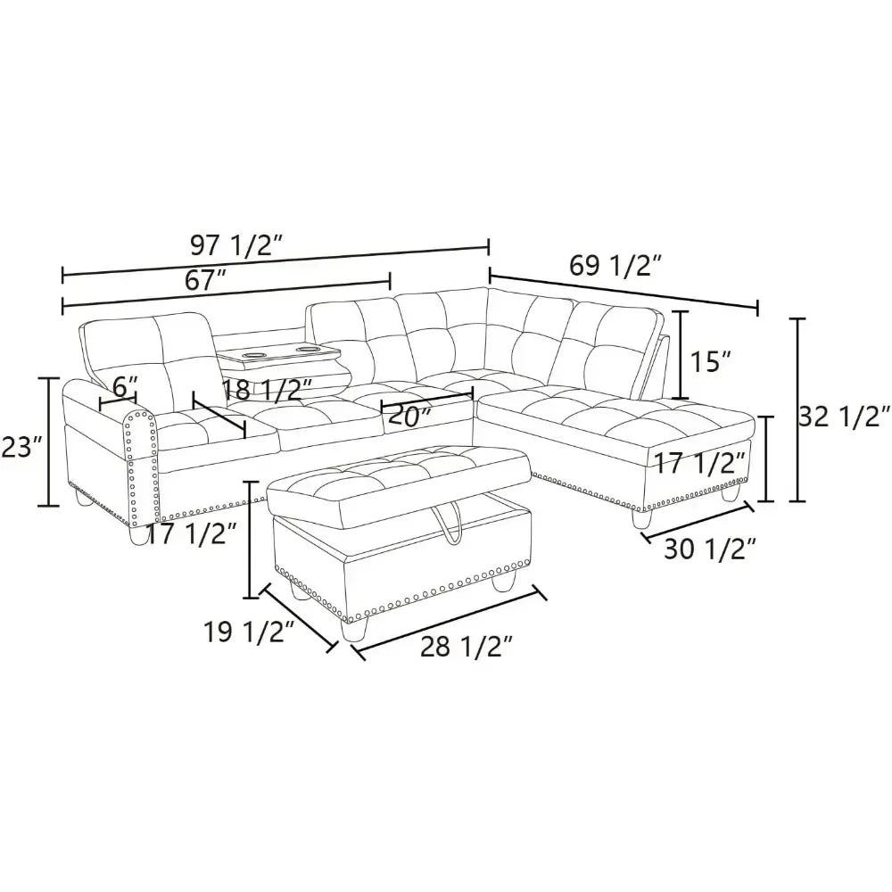 Modern L-Shaped Modular Upholstered Sectional Sofa
