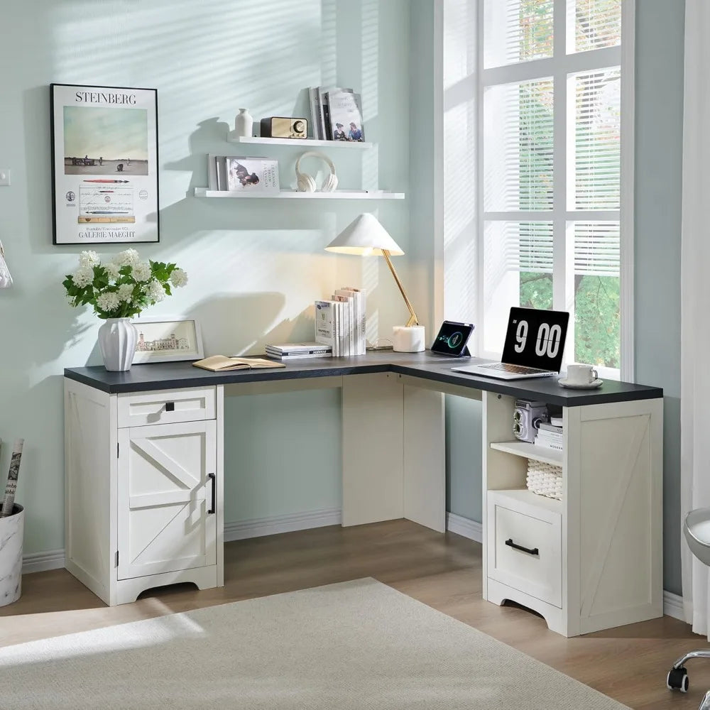 L Shaped Computer Desk with File Drawer