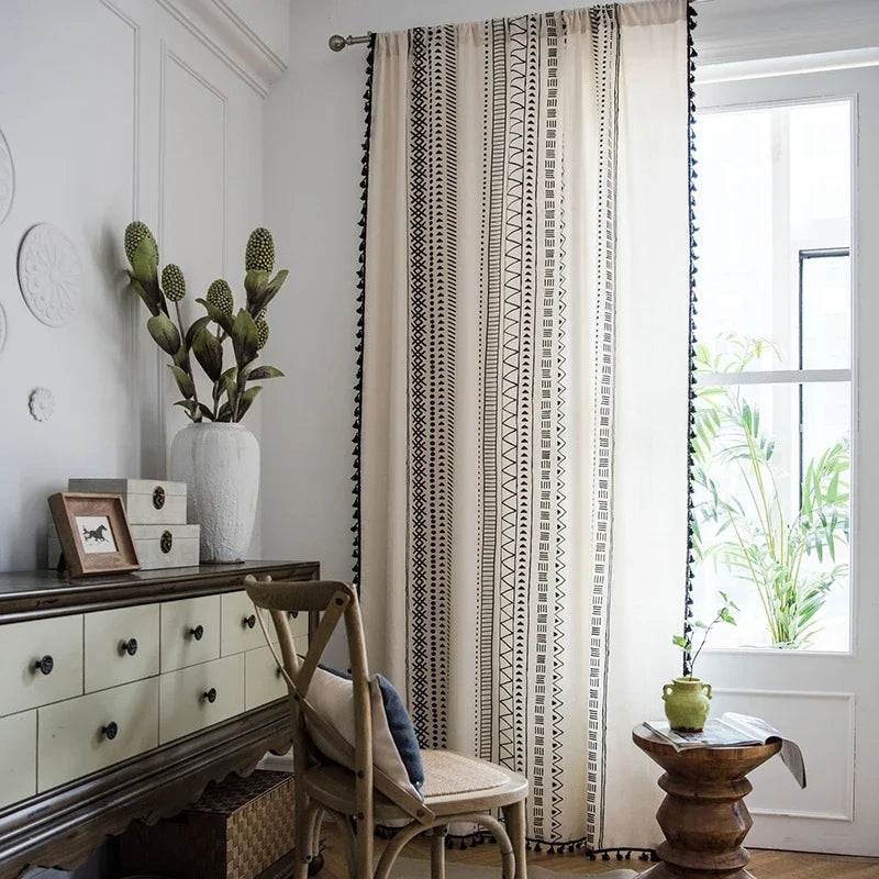 Green Farmhouse Vintage Pattern Window Curtain