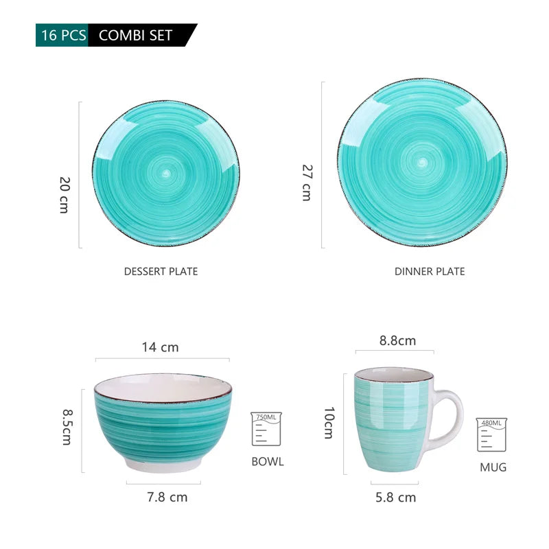 16Pcs Porcelain Dinnerware Set Vintage Ceramic