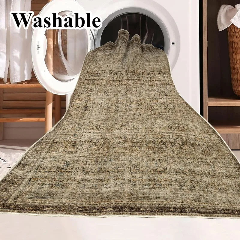 5x7 Washable Area Rug Vintage Brown Accent Rug