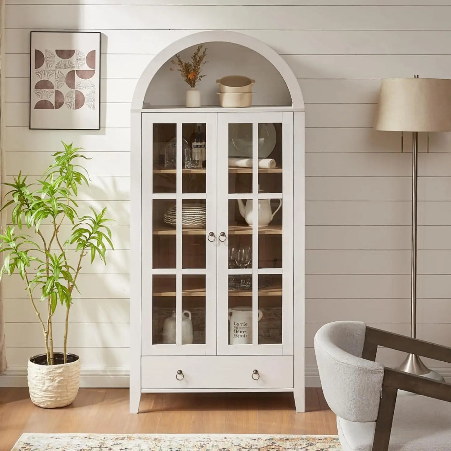 Farmhouse Arched Cabinet with Glass Doors