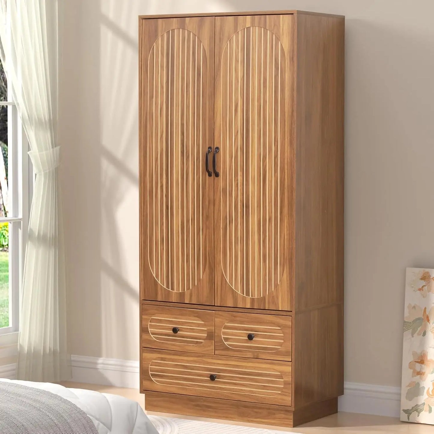 Fluted Wardrobe Closet with Doors