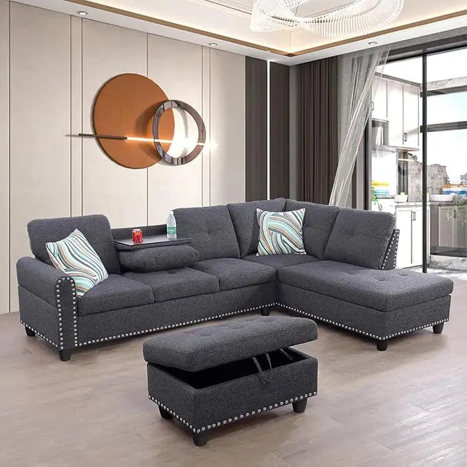 L-Shaped Modular  Upholstered Sectional Sofa Set