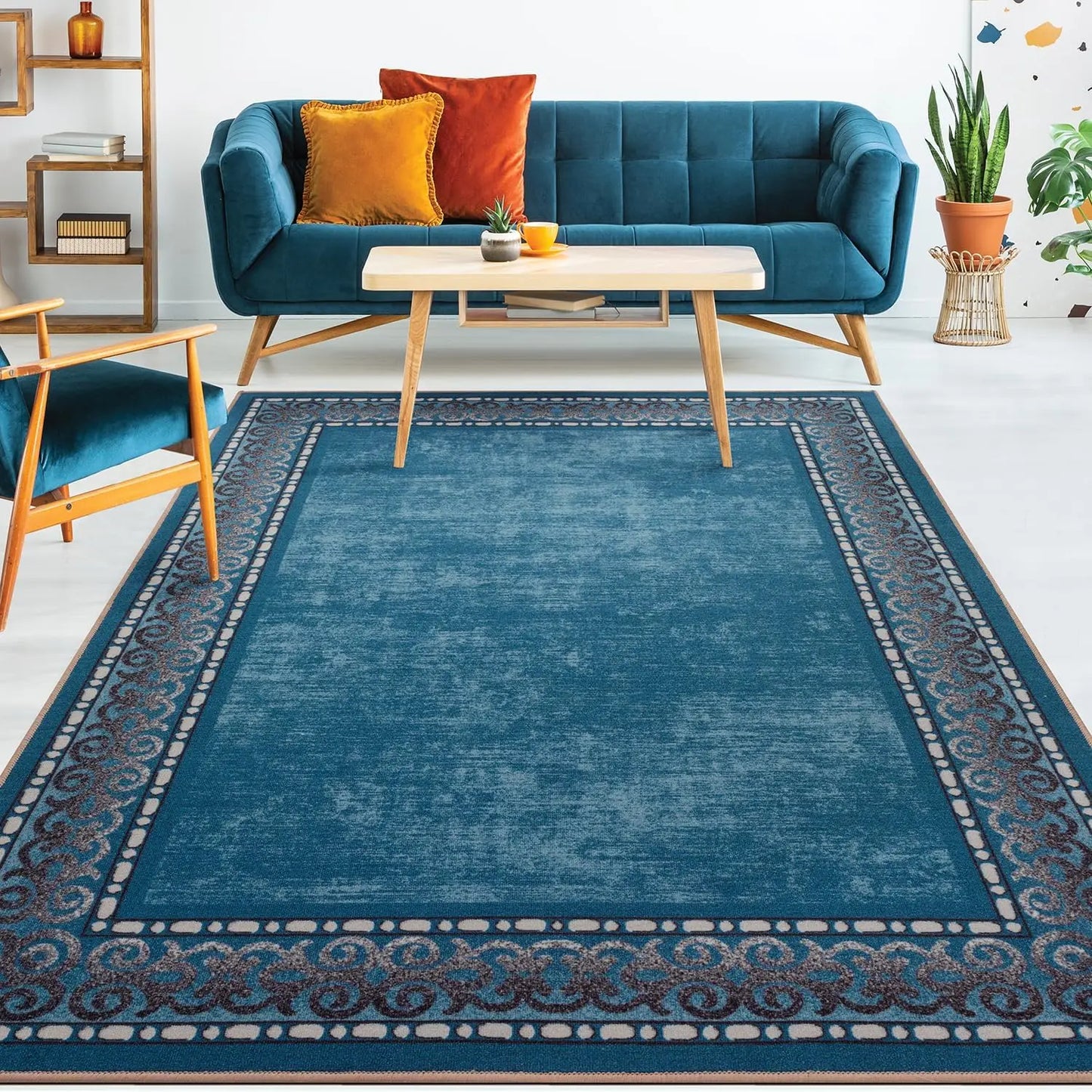 Bordered Modern 5X7 Non-Slip Area Rug