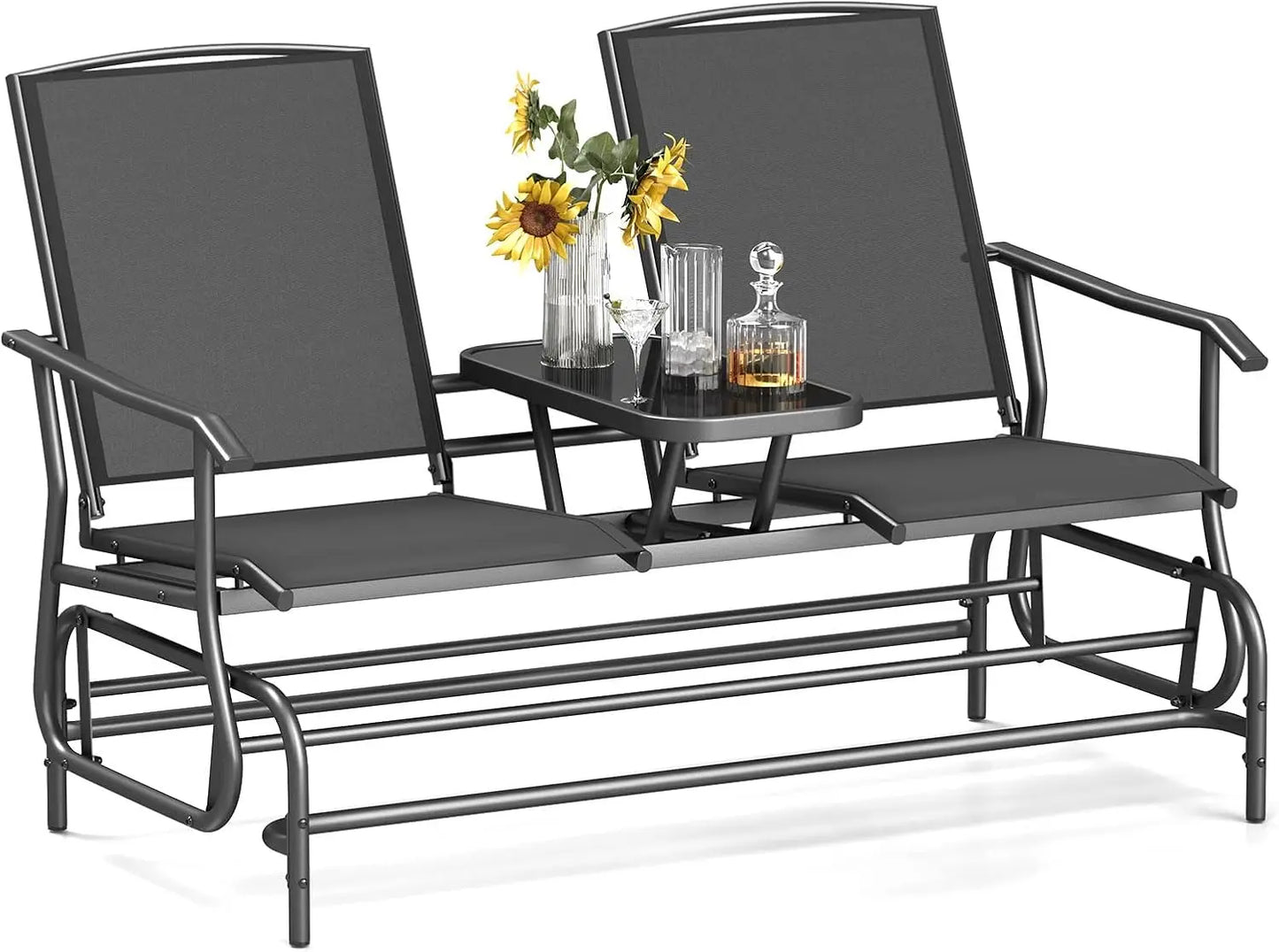 2 Person Swing Glider Loveseat w/Center Table