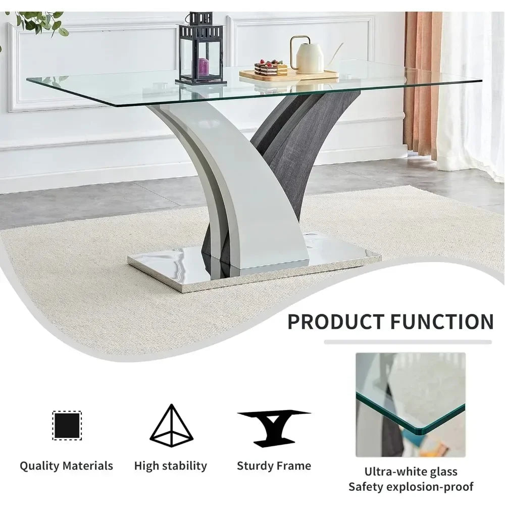 Glass dining table with 4 leather chairs