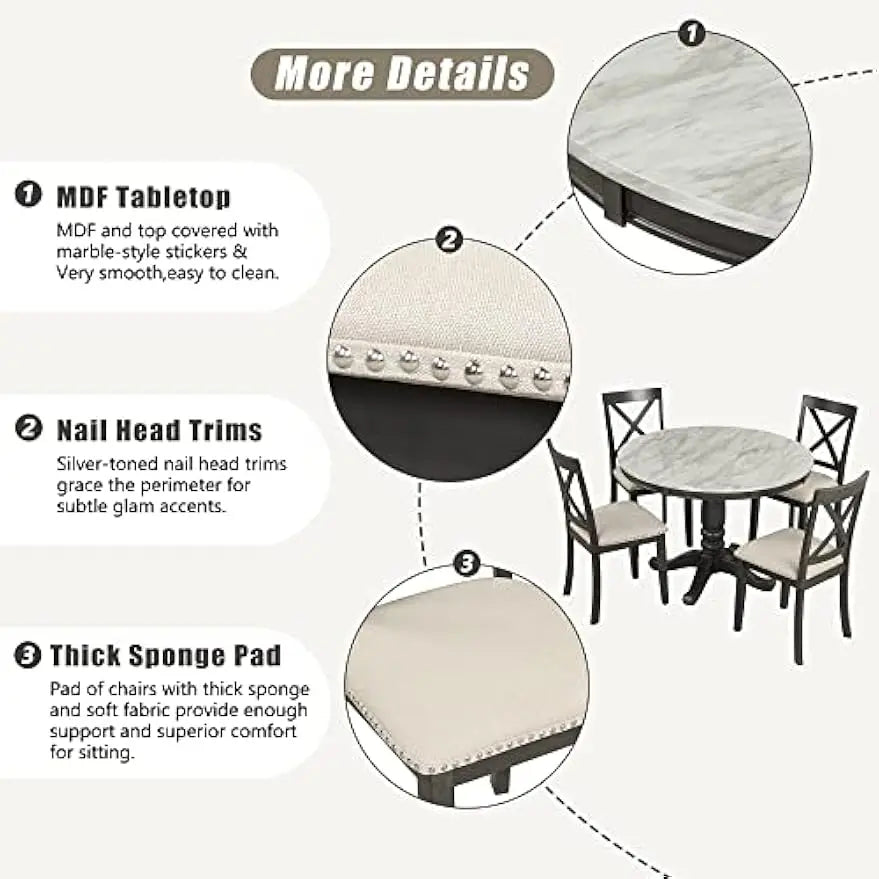 Round Dining Table for 4 with Chairs