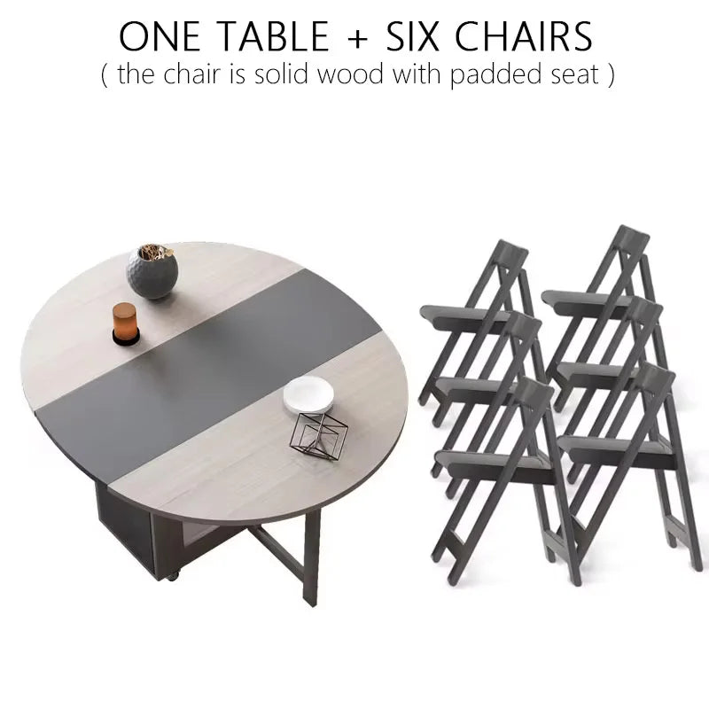 Multifunctional Round Dining Table with Folding Chairs