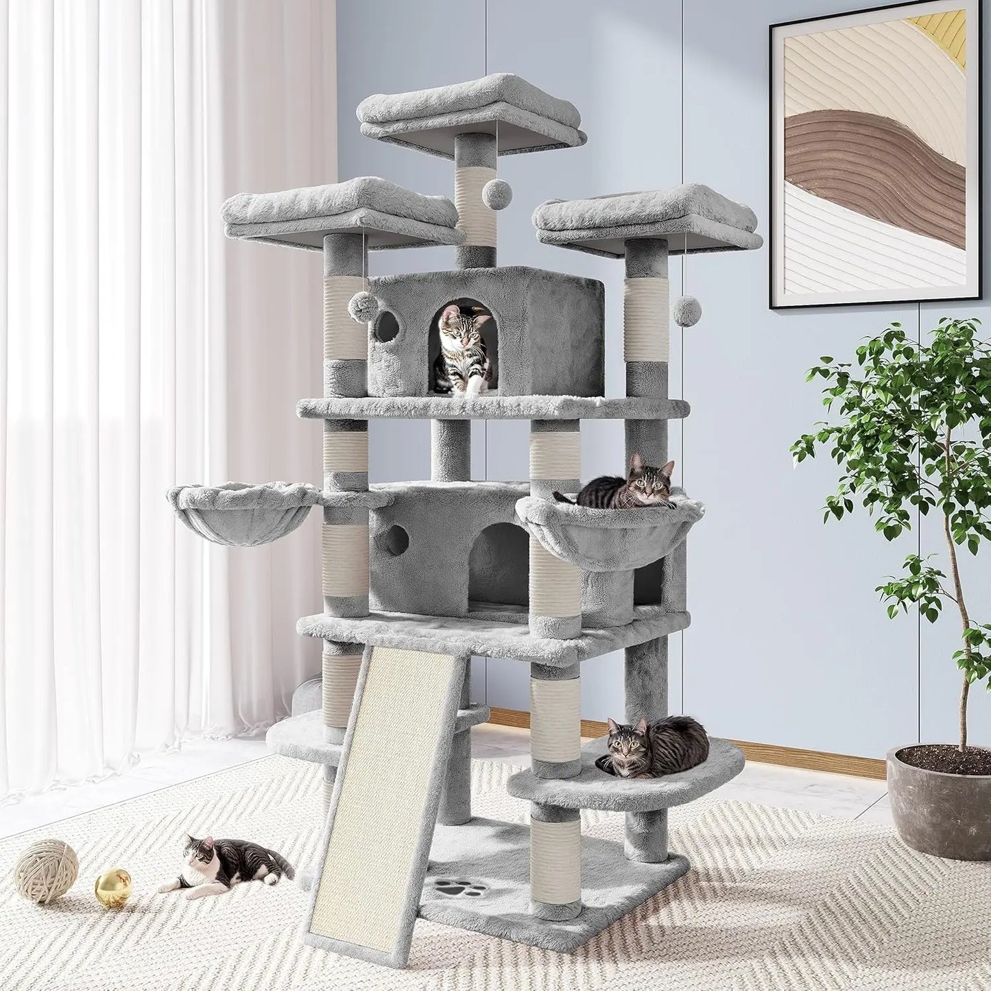 68 Inch Cat Treehouse with Cat Nest
