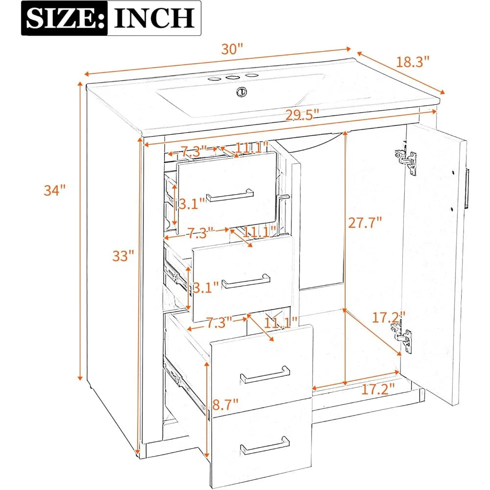 30" Herringbone Single Sink Bathroom Vanity