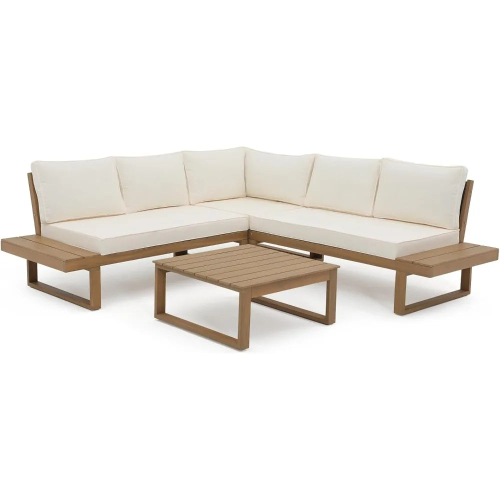 Acacia Wood L-Shaped Sectional Sofa Set