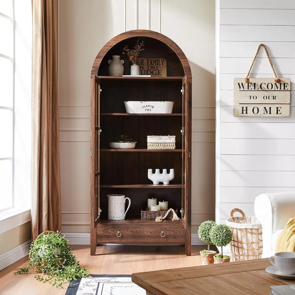 Farmhouse Arched Cabinet with Glass Doors