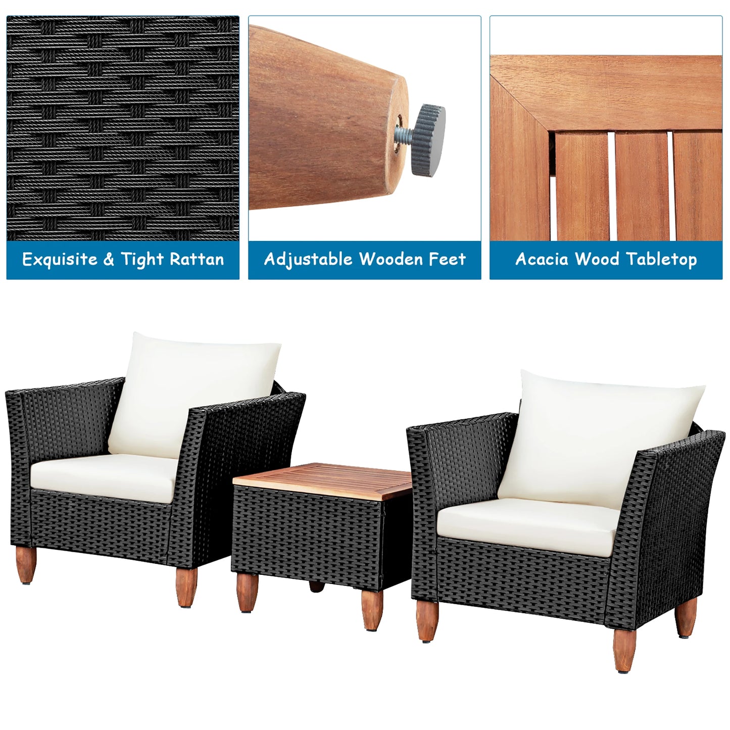 3PCS Outdoor Patio Rattan Furniture Set