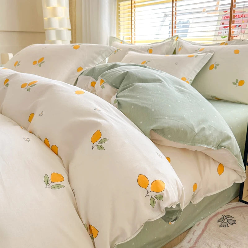 Floral Duvet Cover with Zipper and 2 Pillowcases
