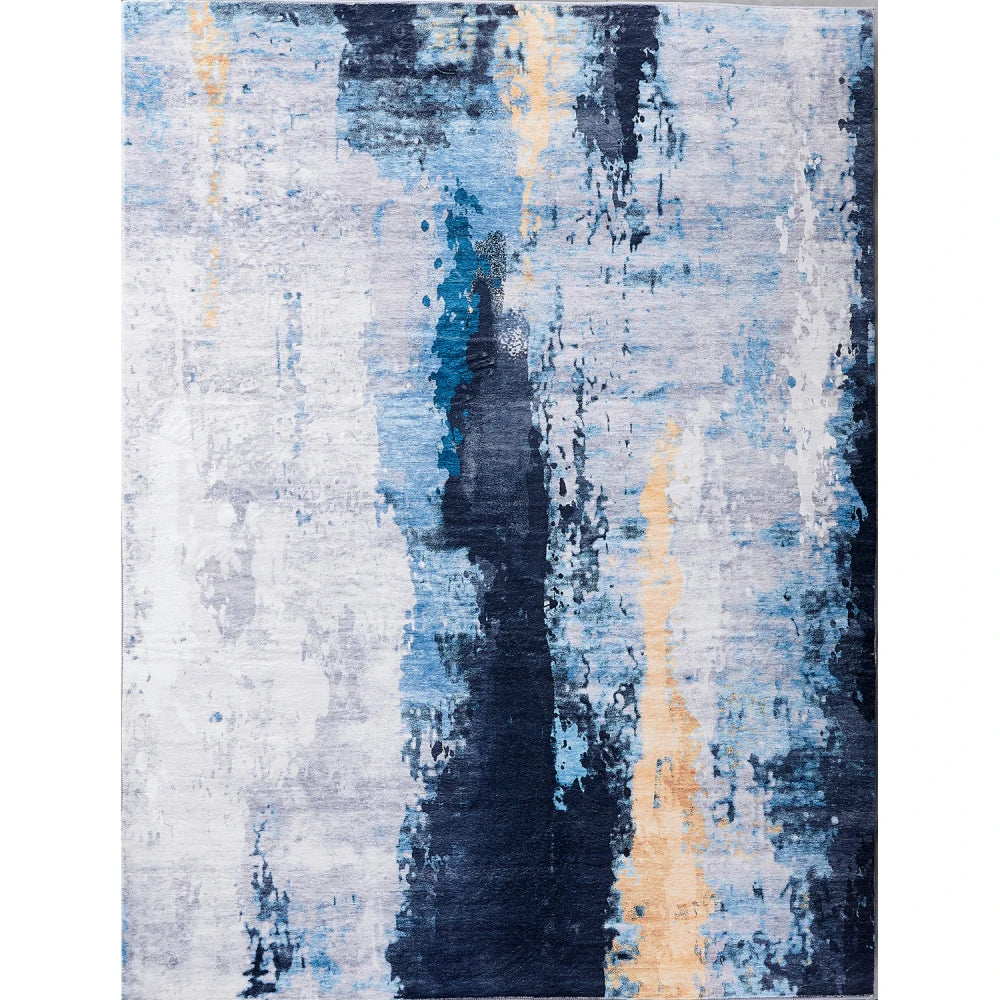 Abstract Design Gray Blue Yellow Area Rug