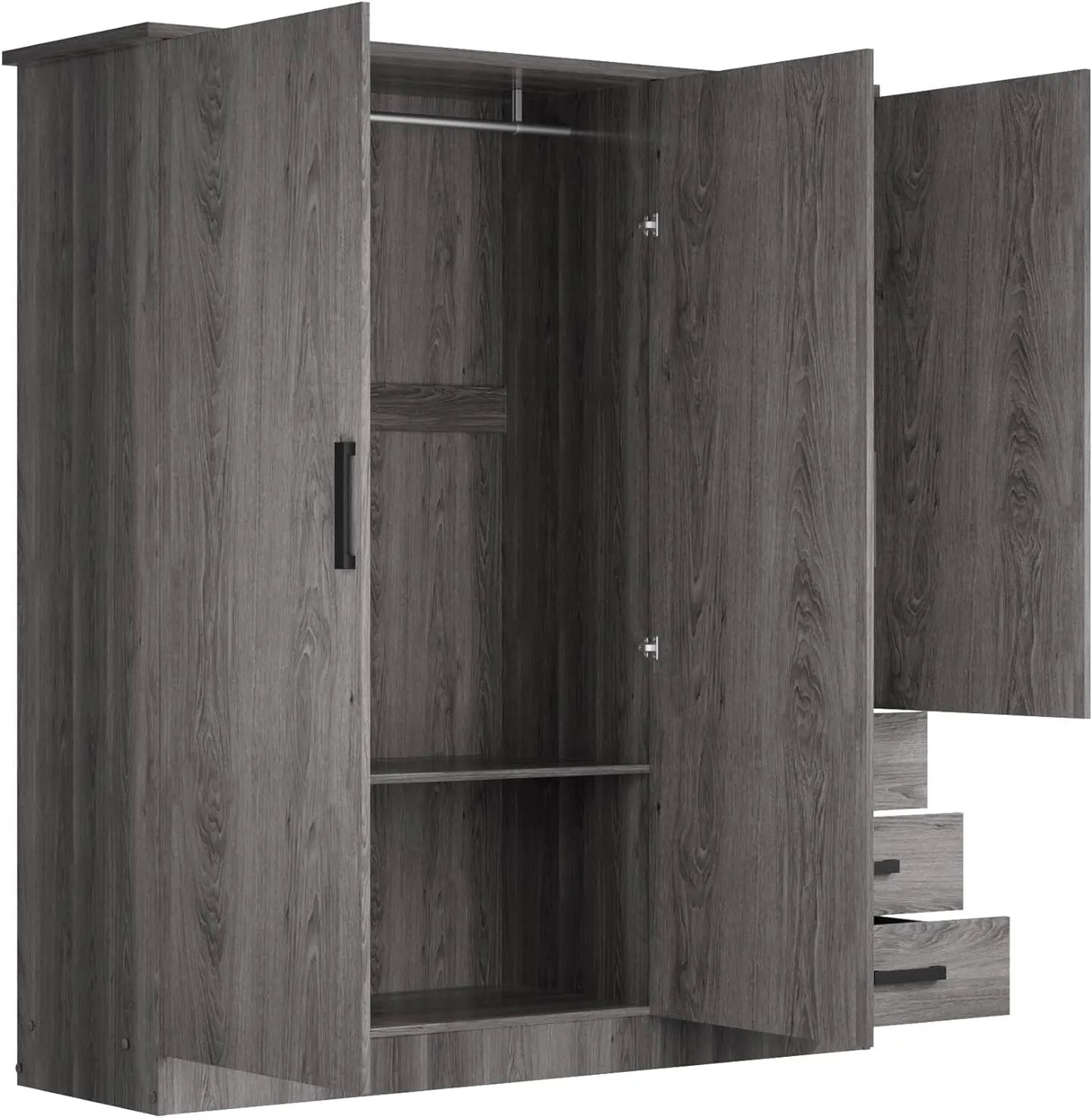 Wardrobe Closet 3 Doors and 3 Drawers (Grey)