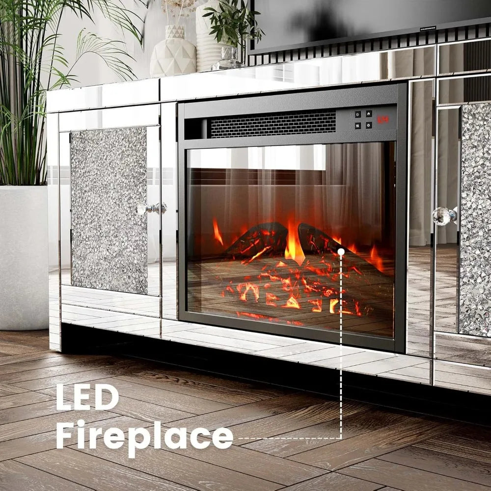 Mirror Fireplace TV Media Entertainment Center