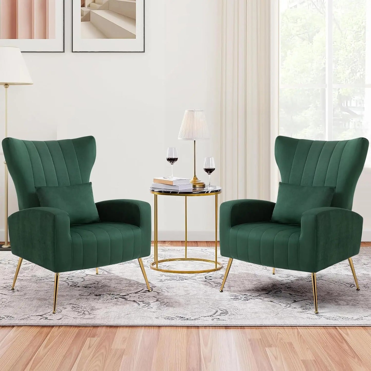 Set of 2 Modern Velvet Accent Chairs with Lumbar Pillow