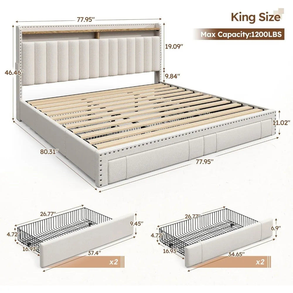 King Size Platform Bed Frame with Storage