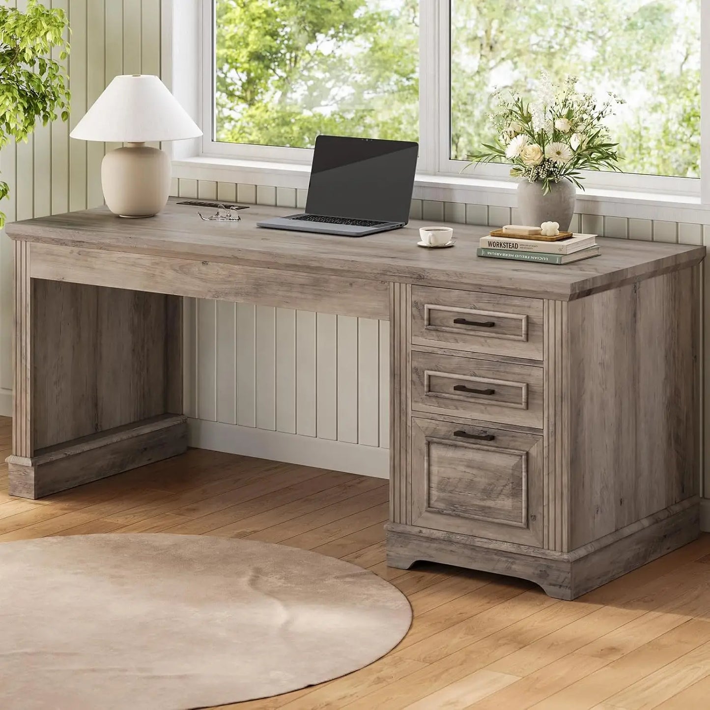 Farmhouse Executive Desk with Storage Drawers