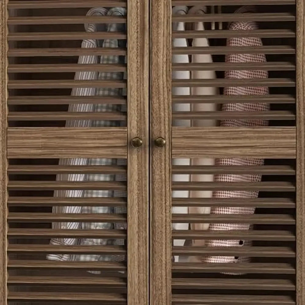 Wardrobe Closet Louver Doors Hanging Rod Shelves Drawers