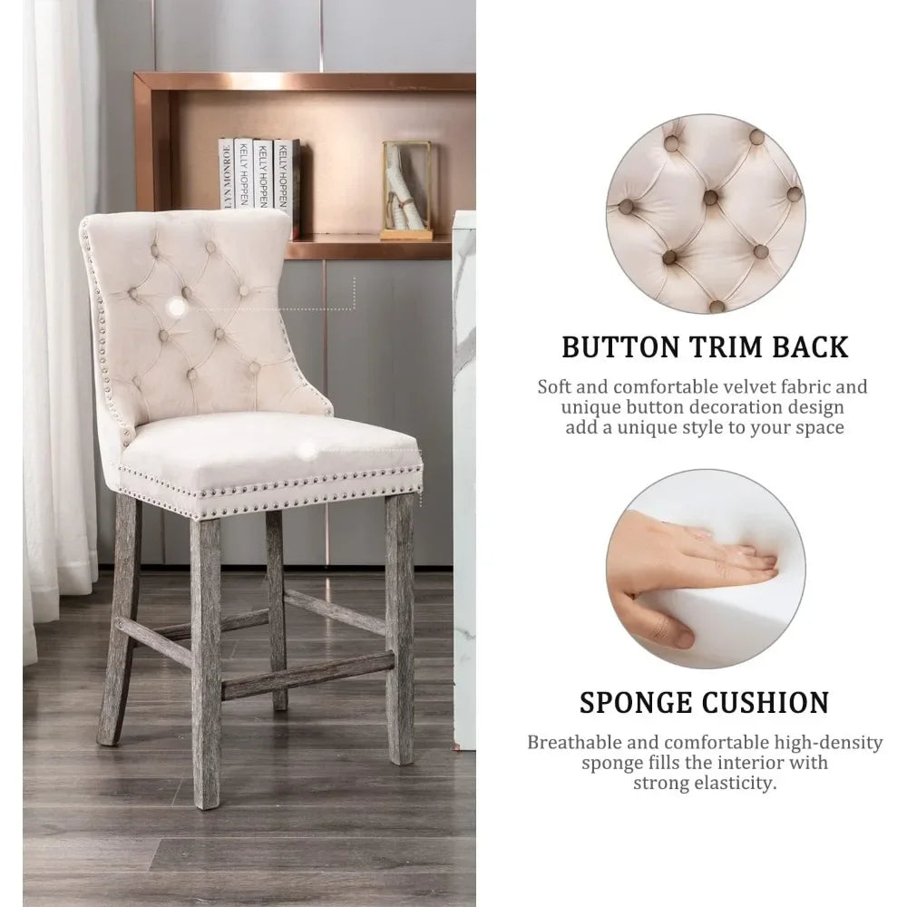 27" Modern Velvet Bar Stools with Button Decor Set of 4