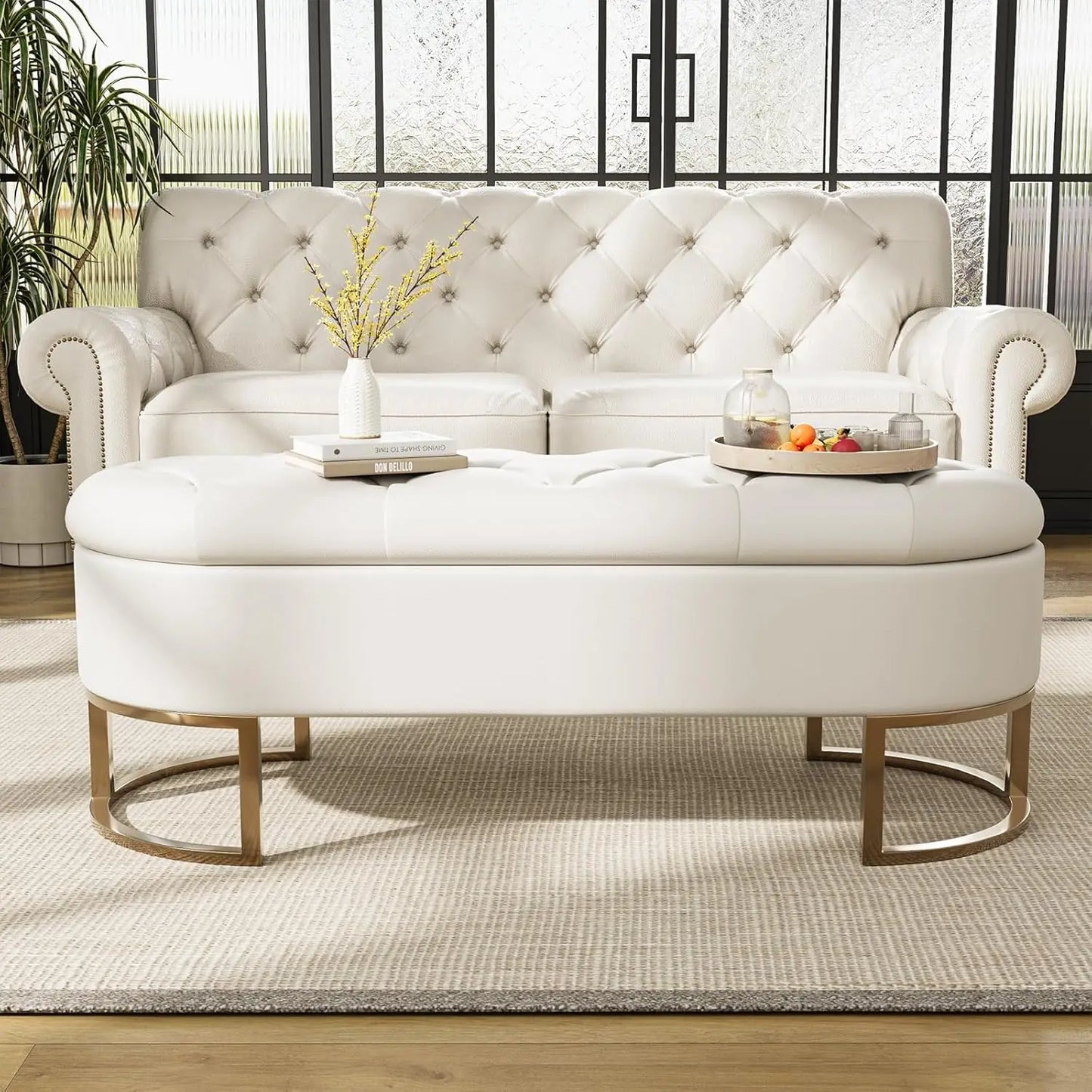 Upholstered Leather 50''L Ottoman