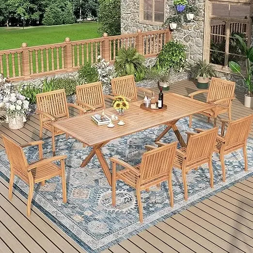 7Pieces Acacia Wood Patio Dining Table Set