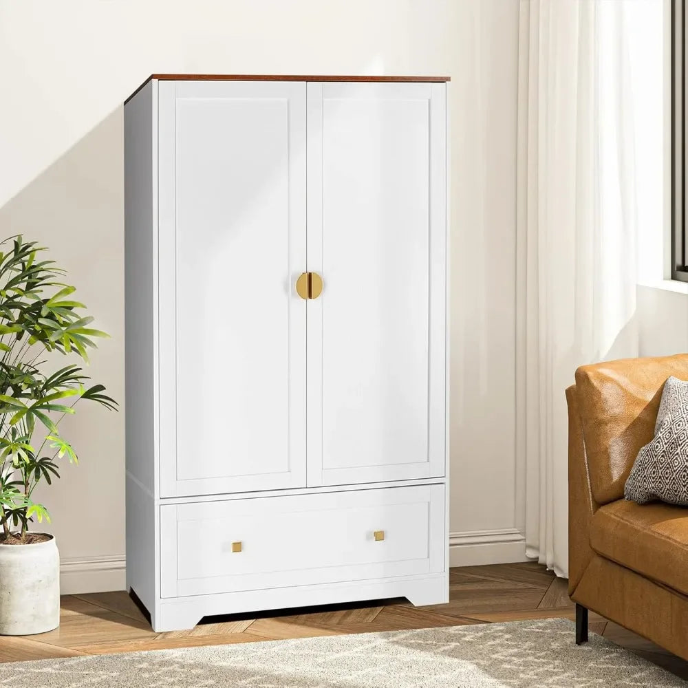 White Armoire Wardrobe with Hanging Rod