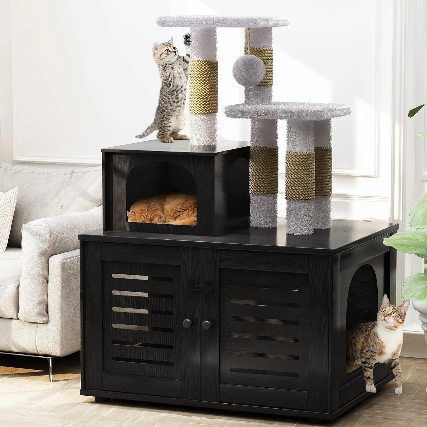 Cat Litter Box Enclosure with Cat Tree