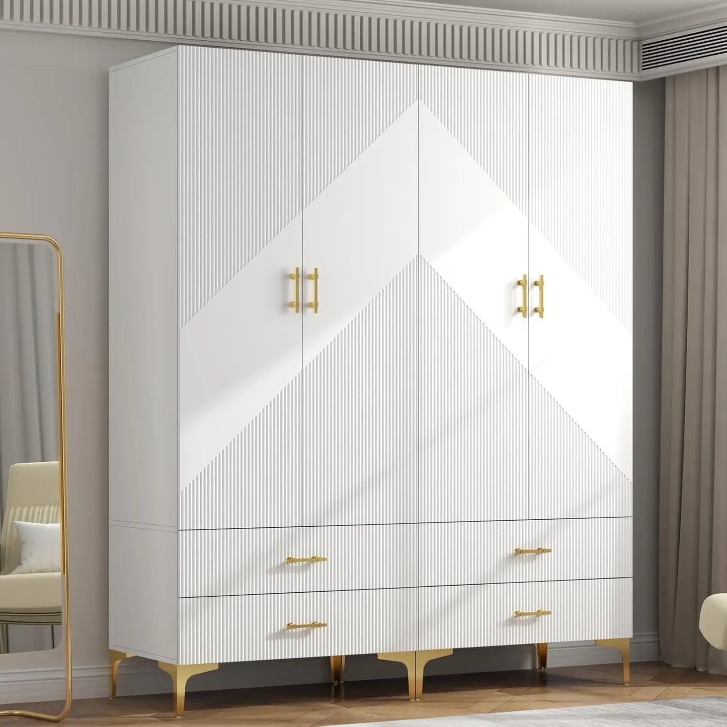 Wardrobe Armoire, White 20.4" D x 63" W x 76.77" H