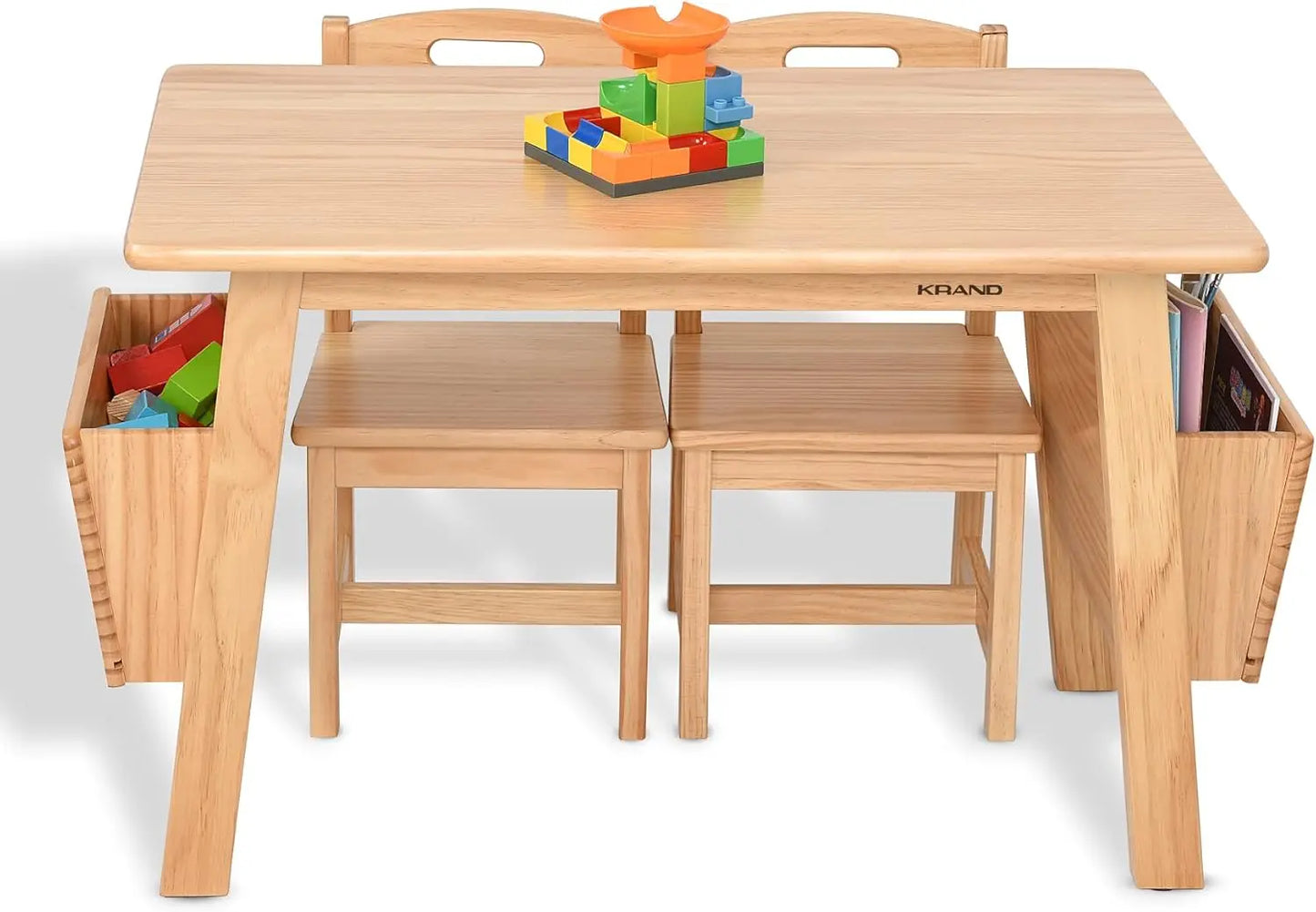 Wood Table and 2 Chair Set with Storage Desk