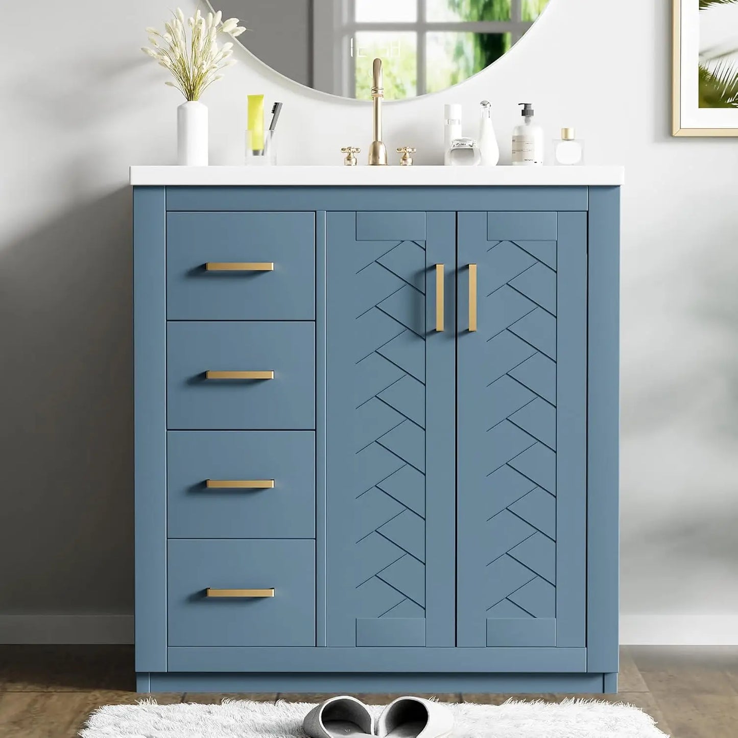 30" Herringbone Single Sink Bathroom Vanity