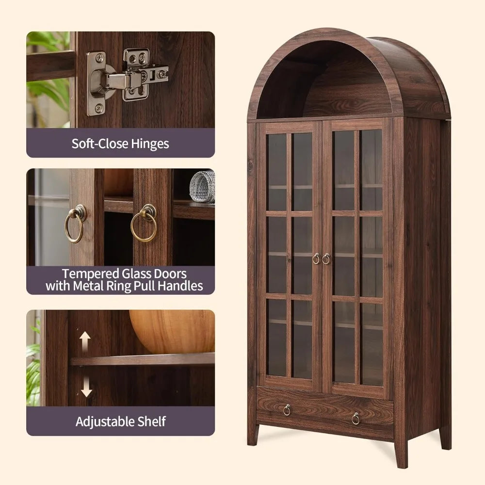 Farmhouse Arched Cabinet with Glass Doors