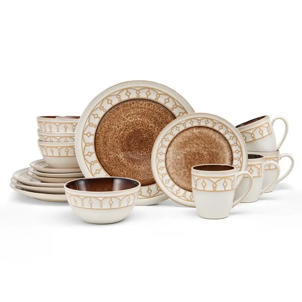 16-Piece Dinnerware Set Earthy Beige Stoneware