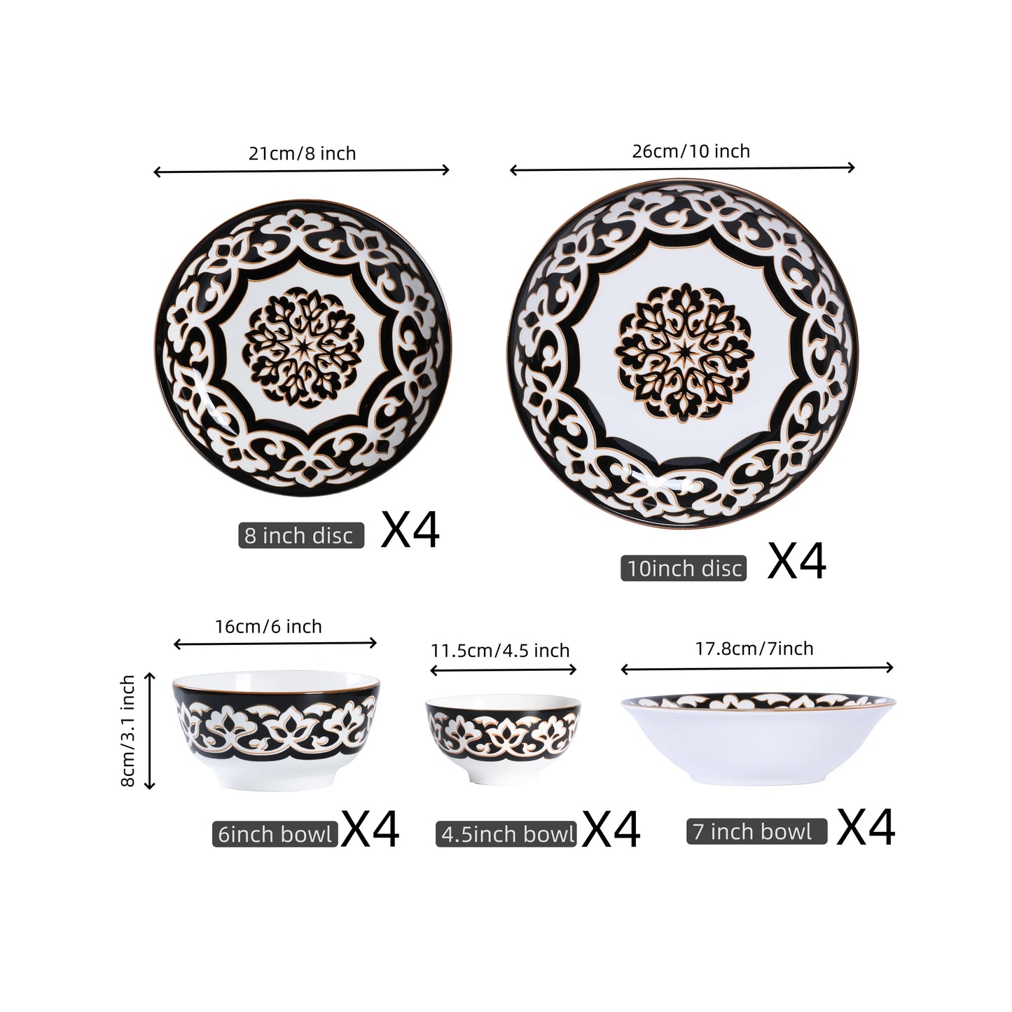 Classic Porcelain Dinnerware Set for 4-8 People
