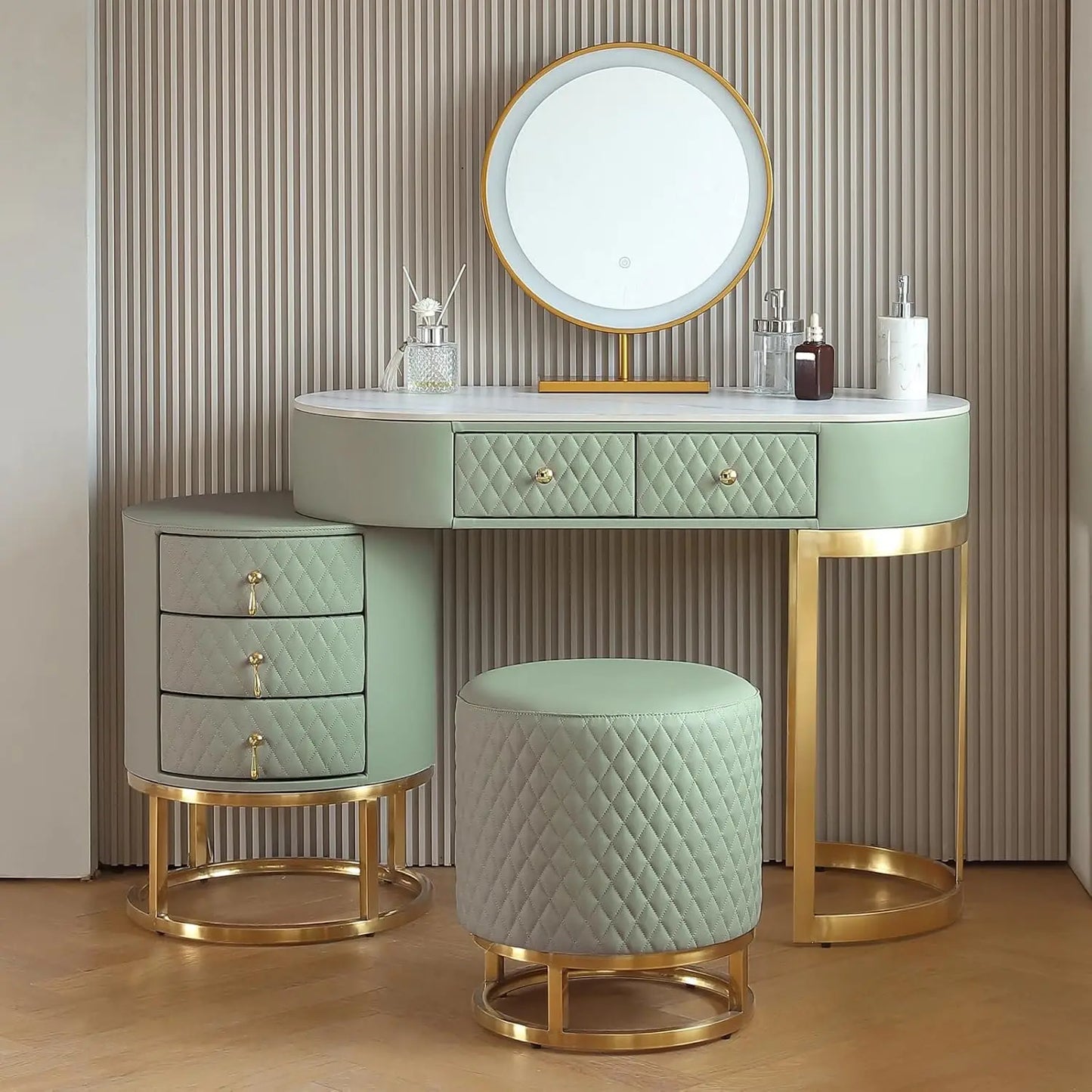 Luxury Makeup Table with Storage Drawers & Stool