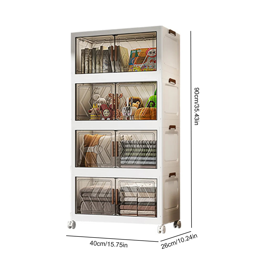 4 Tier Plastic Storage Containers with Doors & Wheels