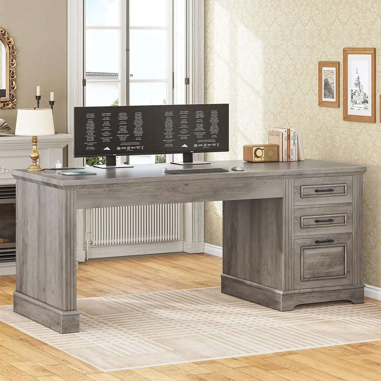 Executive Office Desk with 3 Drawers & Power Outlet