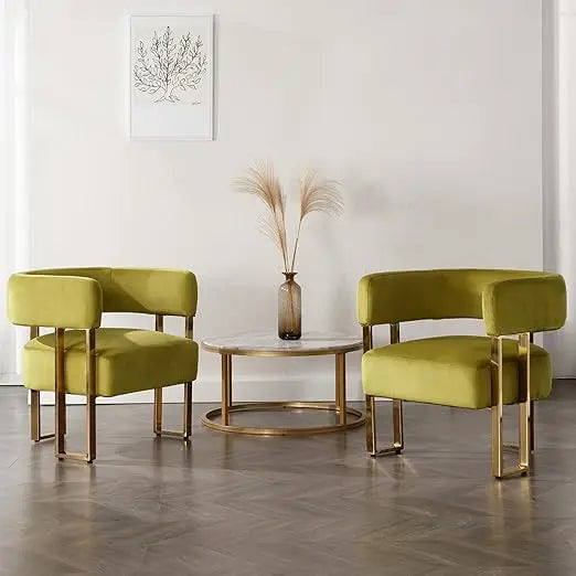 Velvet Accent Chairs with Golden Metal Legs