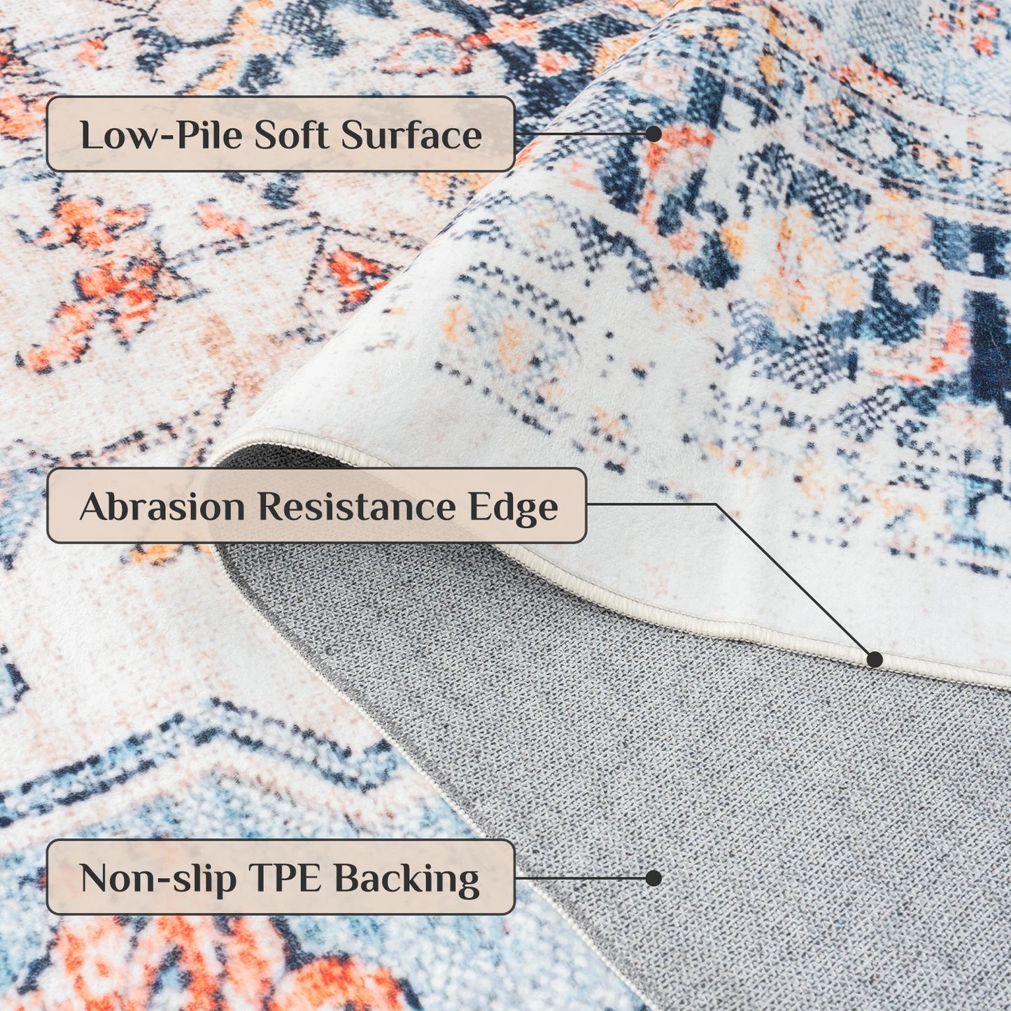 Vintage Design Washable Area Rugs
