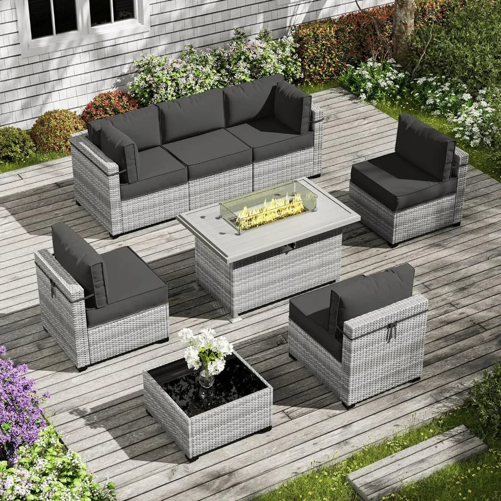 8-Piece Patio Set With Fire Pit Table