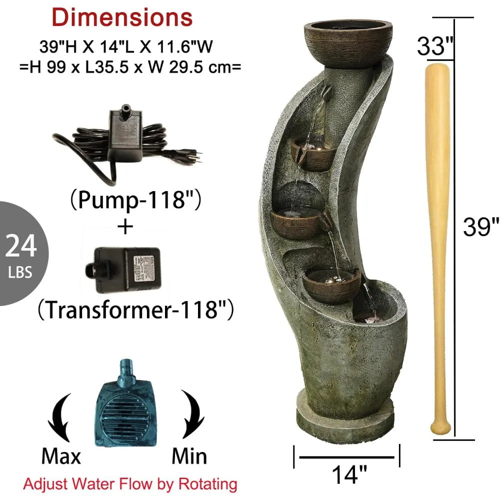 4-Tier Bowl Outdoor Fountains and Waterfalls with LED Lights